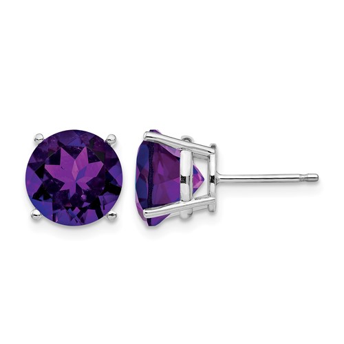 14K White Gold 10mm Round Amethyst Stud Earrings