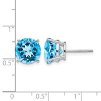14K White Gold 10mm Round Blue Topaz Stud Earrings view 4