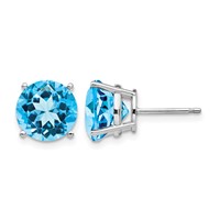 14K White Gold 10mm Round Blue Topaz Stud Earrings view 1