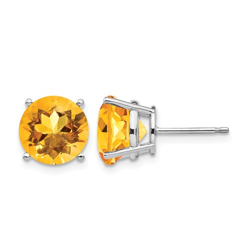 14K White Gold 10mm Round Citrine Stud Earrings