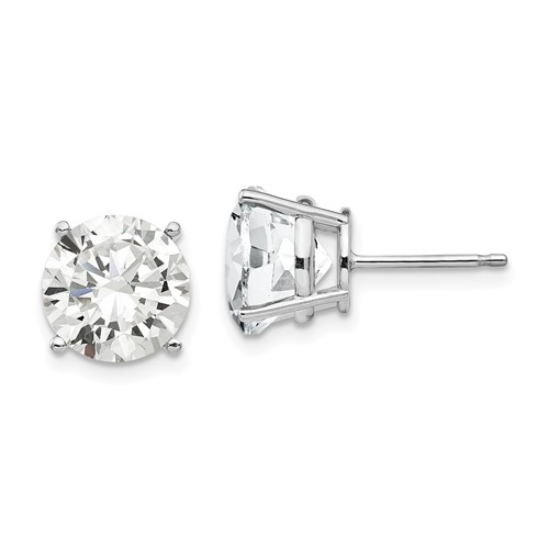 14k White Gold 10mm Round Cubic Zirconia Post Earrings