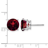 14K White Gold 10mm Round Garnet Post Earrings view 4