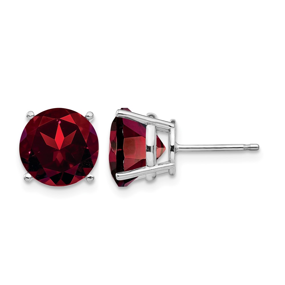 14K White Gold 10mm Round Garnet Post Earrings
