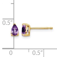 14K Yellow Gold 5x3mm Pear Amethyst Post Earrings view 4
