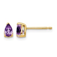 14K Yellow Gold 5x3mm Pear Amethyst Post Earrings view 1