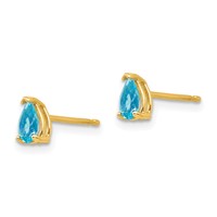 14K Yellow Gold 5x 3mm Pear Blue Topaz Post Earrings view 2