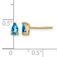 14K Yellow Gold 5x 3mm Pear Blue Topaz Post Earrings view 4