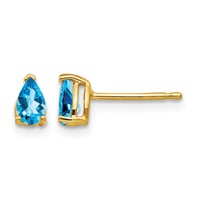 14K Yellow Gold 5x 3mm Pear Blue Topaz Post Earrings view 1