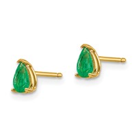 14K Yellow Gold 5x3mm Pear Emerald Post Earrings view 2