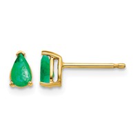 14K Yellow Gold 5x3mm Pear Emerald Post Earrings view 1