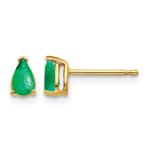 14K Yellow Gold 5x 3mm Pear Emerald Post Earrings
