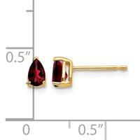 14K Yellow Gold 5x3mm Pear Garnet Post Earrings view 4