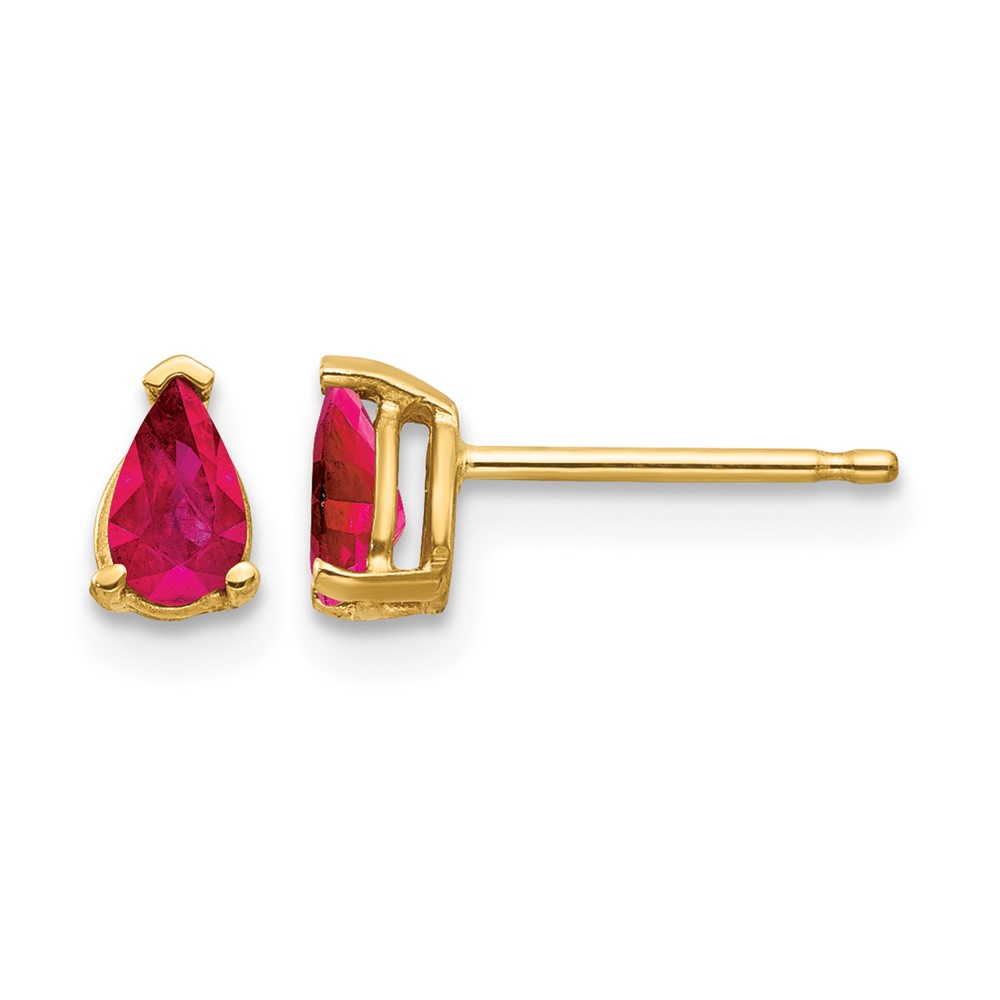 14K Yellow Gold 5x 3mm Pear Ruby Post Earrings