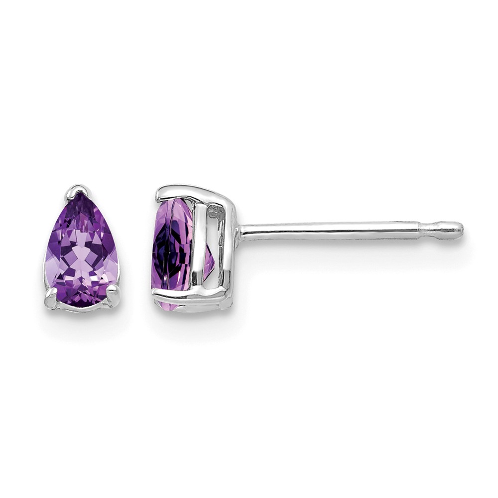 14K White Gold 5x3mm Pear Amethyst Post Earrings