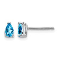 14K White Gold 5x3mm Pear Blue Topaz Post Earrings view 1