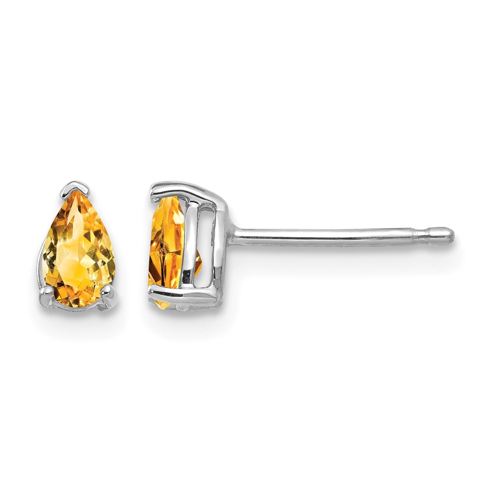 14K White Gold 5x 3mm Pear Citrine Stud Earrings