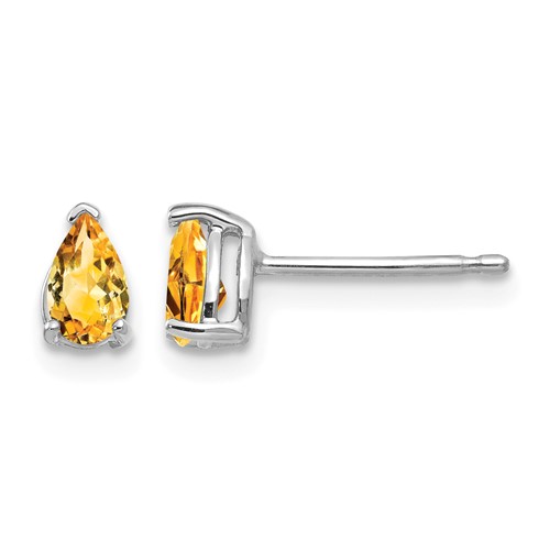 14K White Gold 5x 3mm Pear Citrine Stud Earrings