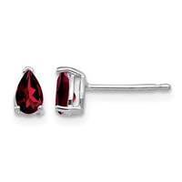 14K White Gold 5x3mm Pear Garnet Post Earrings view 1