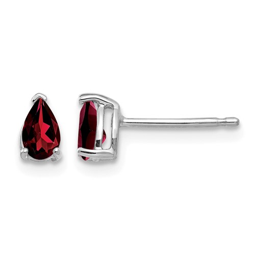 14K White Gold 5x 3mm Pear Garnet Post Earrings