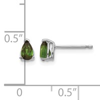 14K White Gold 5x 3mm Pear Green Tourmaline Post Earrings view 4