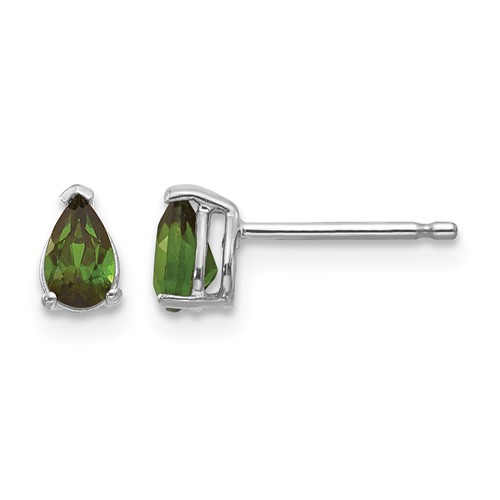 14K White Gold 5x 3mm Pear Green Tourmaline Post Earrings
