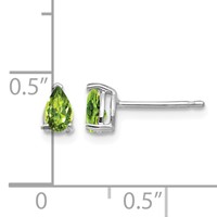 14K White Gold 5x 3mm Pear Peridot Post Earrings view 4