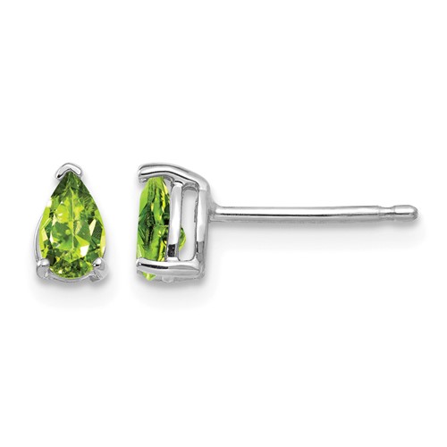 14K White Gold 5x 3mm Pear Peridot Post Earrings
