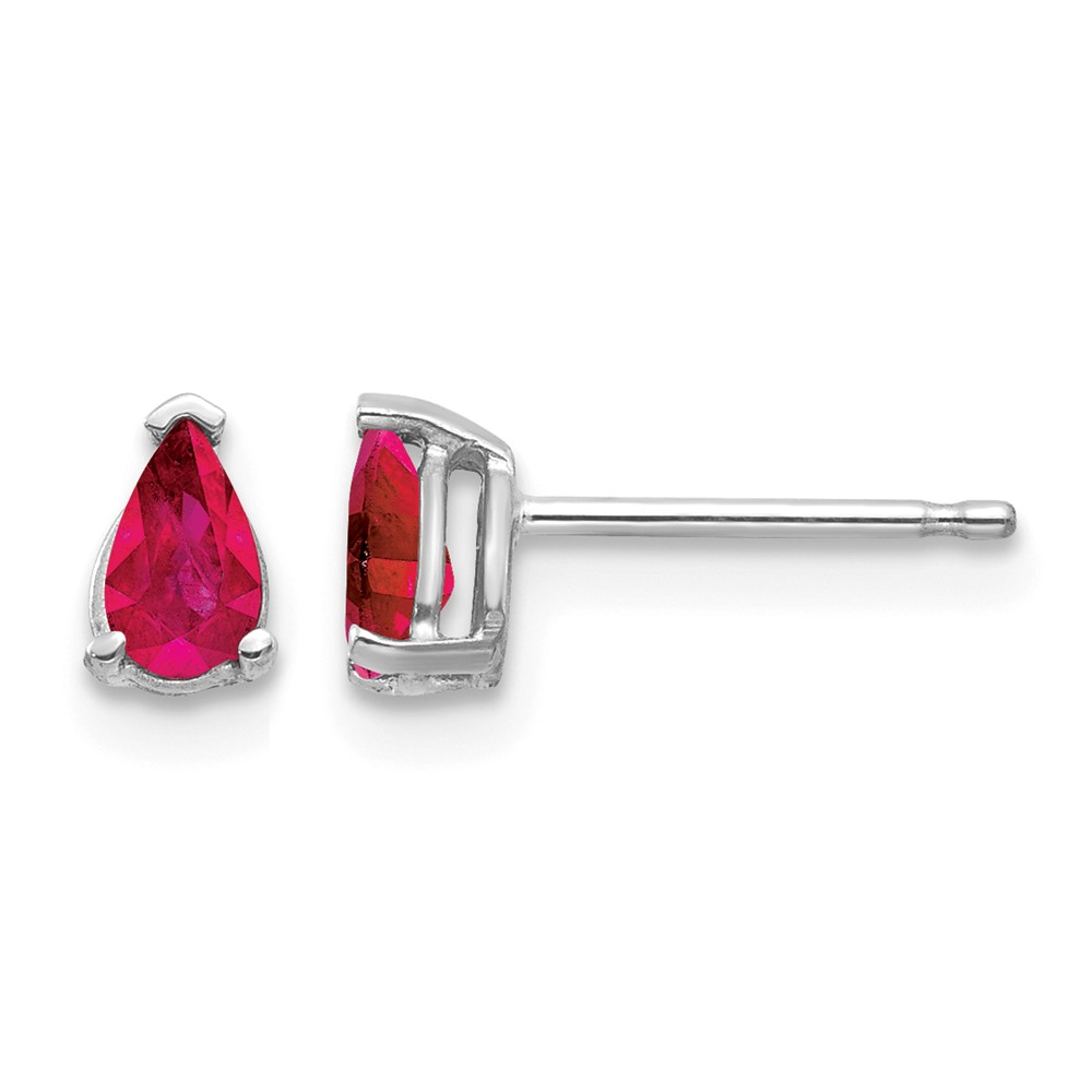 14K White Gold 5x 3mm Pear Ruby Post Earrings