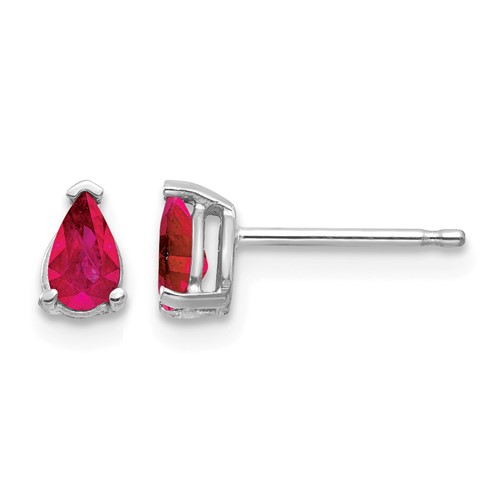 14K White Gold 5x 3mm Pear Ruby Post Earrings
