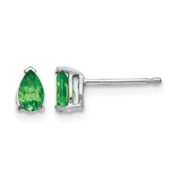 14K White Gold 5x 3mm Pear Tsavorite Post Earrings view 1