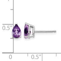 14K White Gold 6x 4mm Pear Amethyst Post Earrings view 4