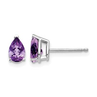 14K White Gold 6x 4mm Pear Amethyst Post Earrings view 1