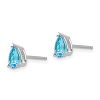 14K White Gold 6x 4mm Pear Blue Topaz Post Earrings view 2