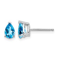 14K White Gold 6x 4mm Pear Blue Topaz Post Earrings view 1