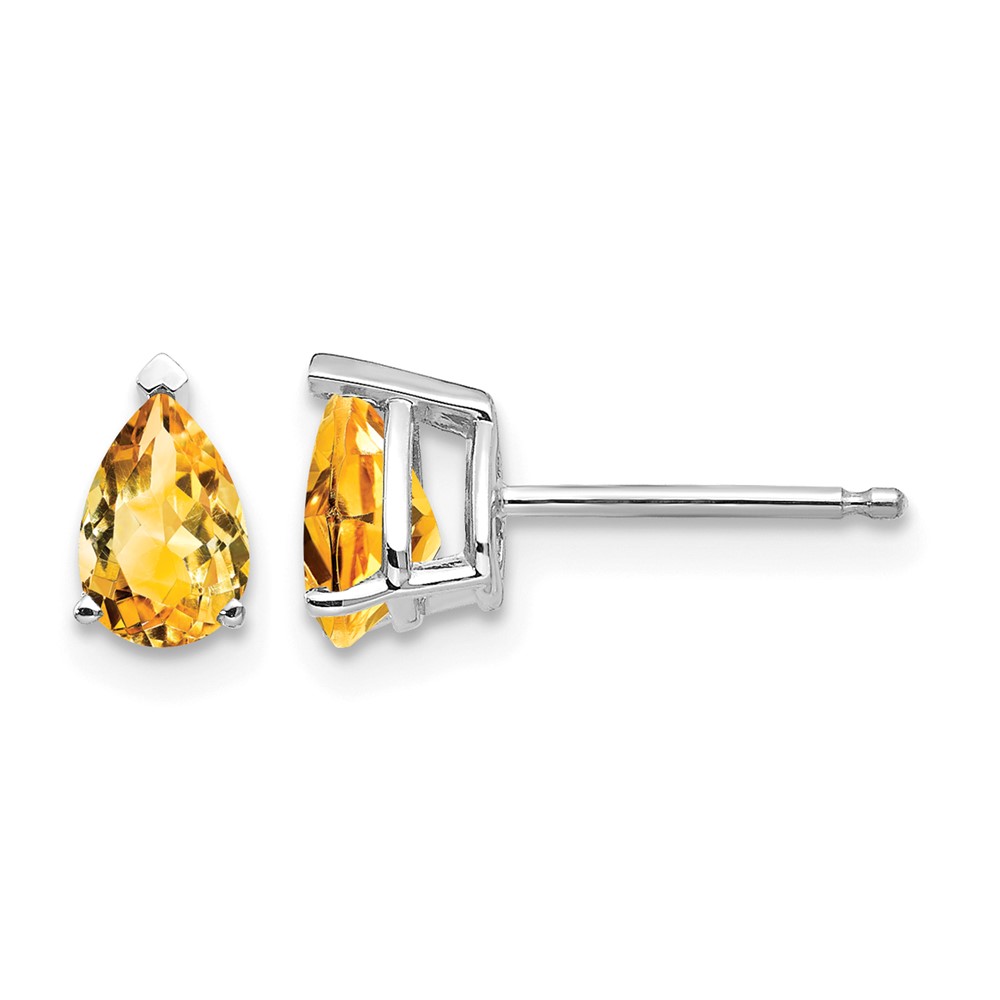14K White Gold 6x 4mm Pear Citrine Stud Earrings