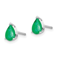 14K White Gold 6x4mm Pear Emerald Post Earrings view 2
