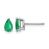 14K White Gold 6x4mm Pear Emerald Post Earrings view 1