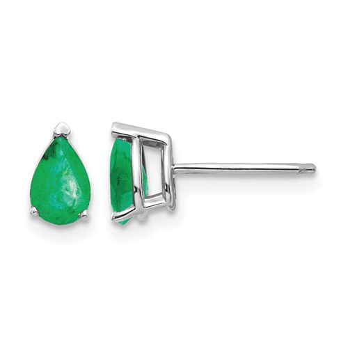 14K White Gold 6x 4mm Pear Emerald Post Earrings