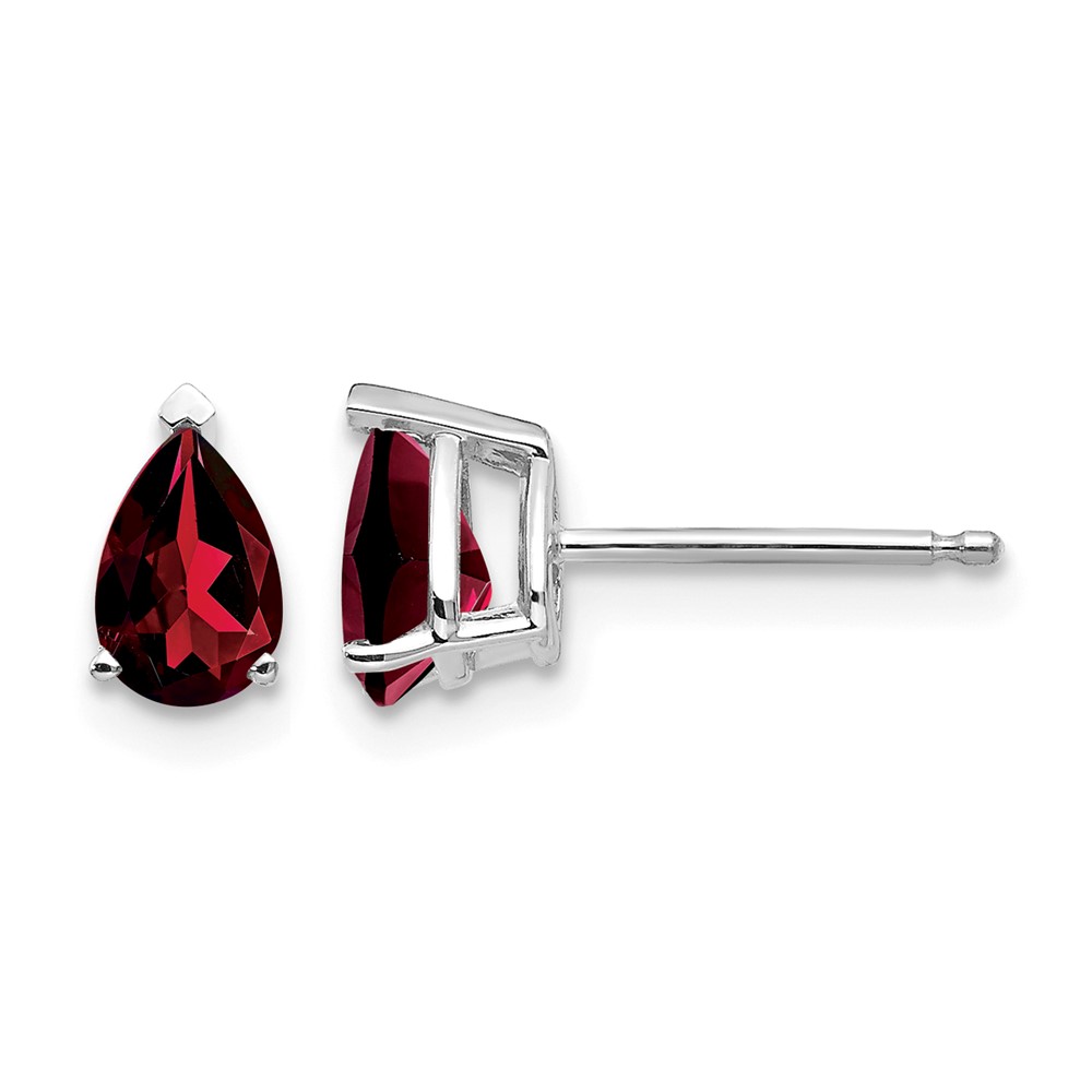 14K White Gold 6x4mm Pear Garnet Post Earrings