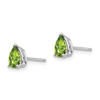 14K White Gold 6x 4mm Pear Peridot Post Earrings view 2