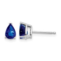 14K White Gold 6x4mm Pear Sapphire Post Earrings view 1