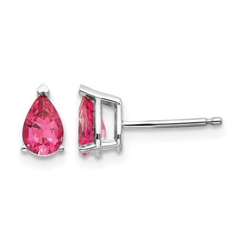 14K White Gold 6x 4mm Pear Pink Spinel Post Earrings