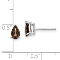 14K White Gold 6x 4mm Pear Smoky Quartz Post Earrings view 4