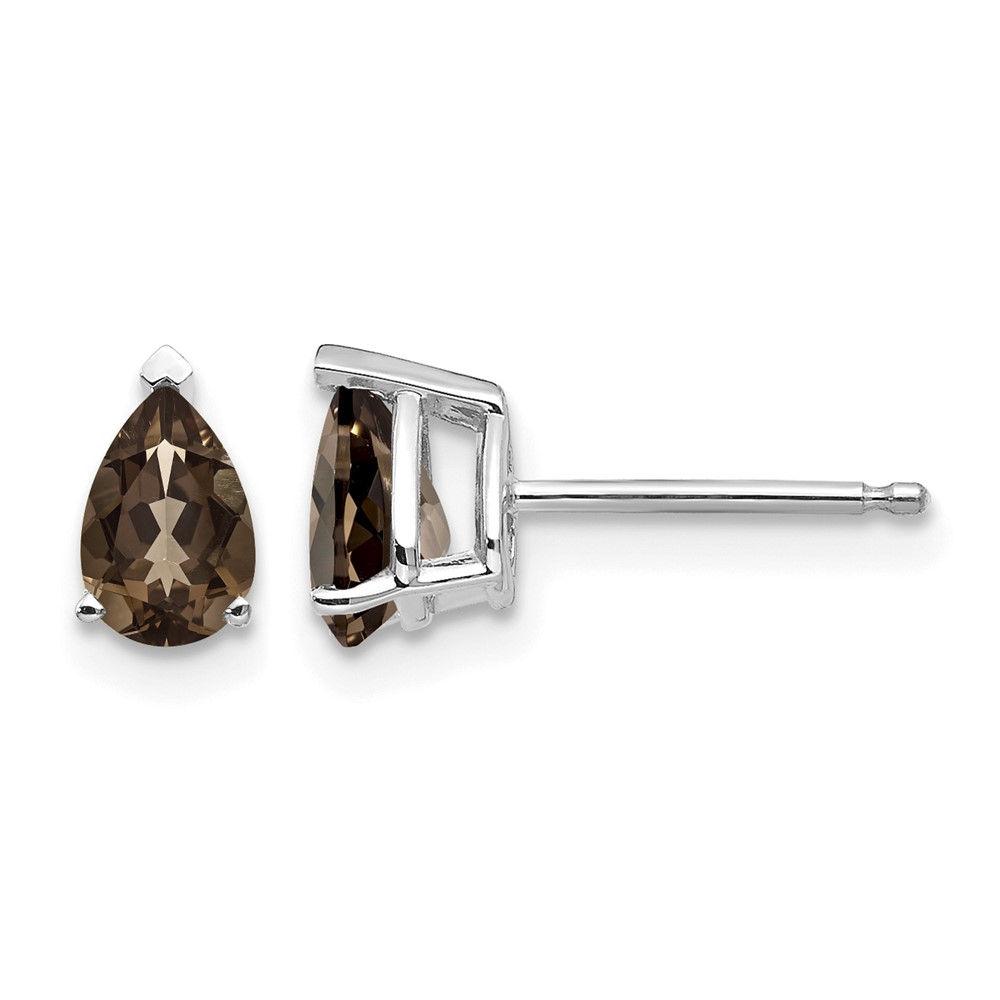 14K White Gold 6x 4mm Pear Smoky Quartz Post Earrings
