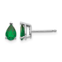 14K White Gold 6x 4mm Pear Tsavorite Post Earrings view 1