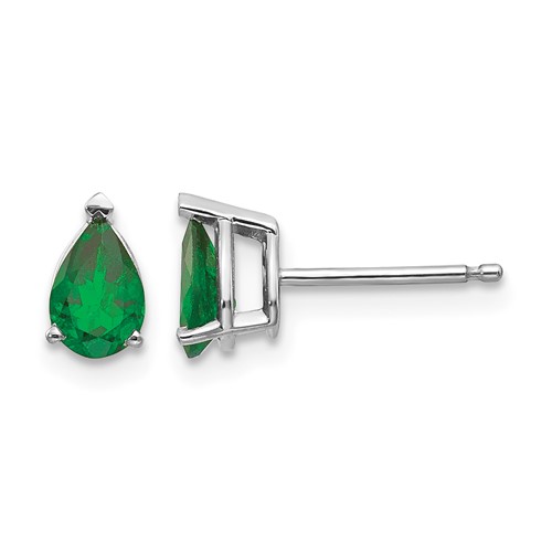 14K White Gold 6x 4mm Pear Tsavorite Post Earrings