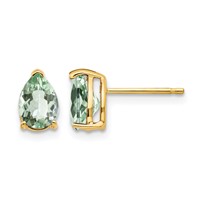 14K 7x5mm Pear Green Quartz Post Earrings view 1