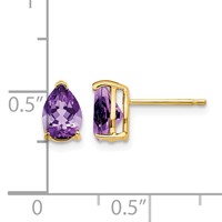 14K Yellow Gold 7x 5mm Pear Amethyst Post Earrings view 4