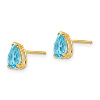 14K Yellow Gold 7x5mm Pear Blue Topaz Post Earrings view 2