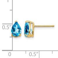14K Yellow Gold 7x5mm Pear Blue Topaz Post Earrings view 4